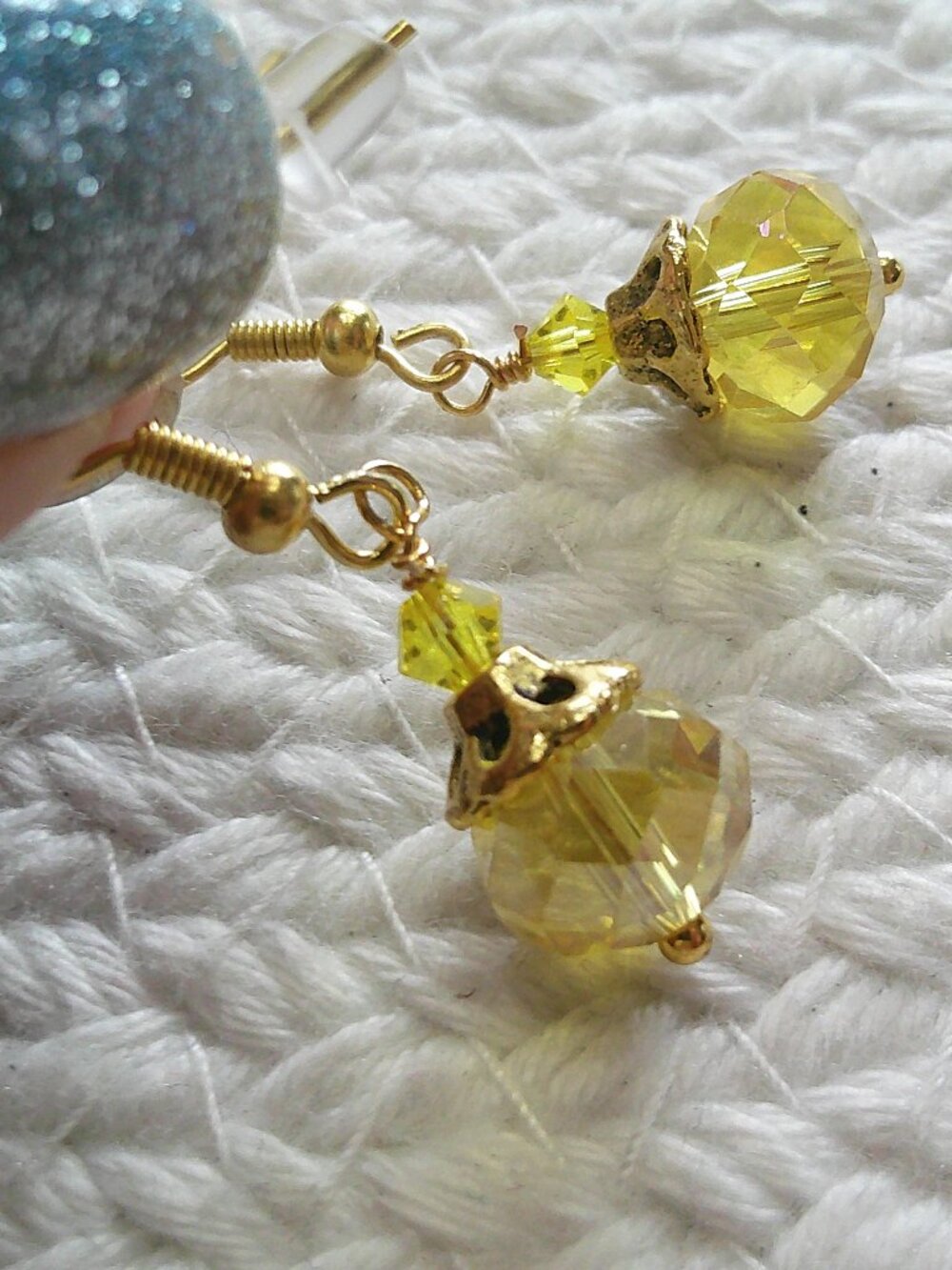 Sunshine YELLOW CRYSTAL Handmade Gold Filled Dangle Earrings #853E
